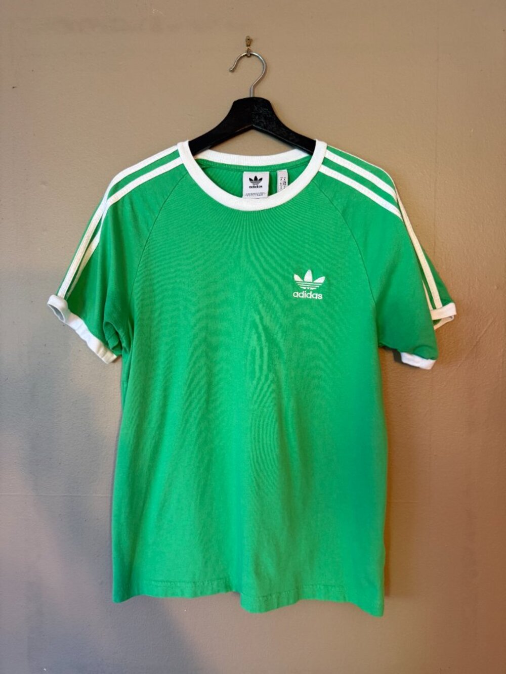 Adidas Originals Men's Green 3-Stripe Ringer T-Shirt Medium
